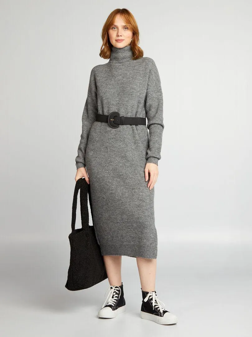 Maxi pull con collo a dolcevita - GRIGIO