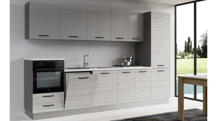 Gilda cucina 330 cm colore frassino ghiaccio e light grey
