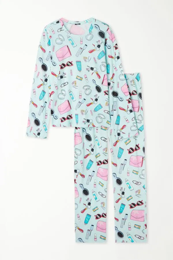 Pigiama Lungo in Cotone Stampa Beauty