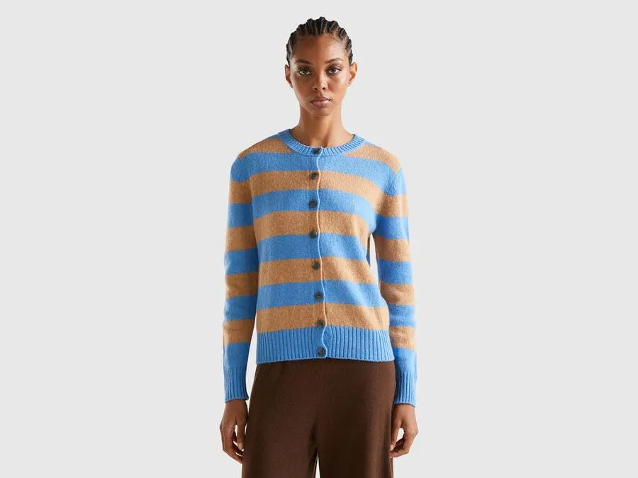 Cardigan a righe in pura lana Shetland