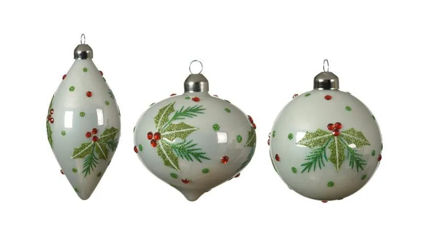 Agrifoglio set 3 decorazioni natalizie in vetro