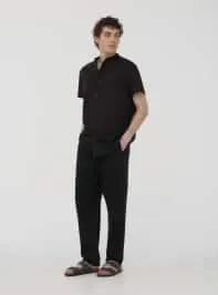 Camicia coreana in misto lino Nero