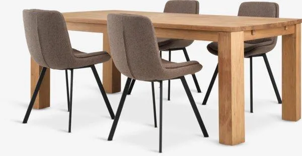 OLDE Tavolo L200 cm rovere + 4 MELBY Sedie marr. chiaro/nero