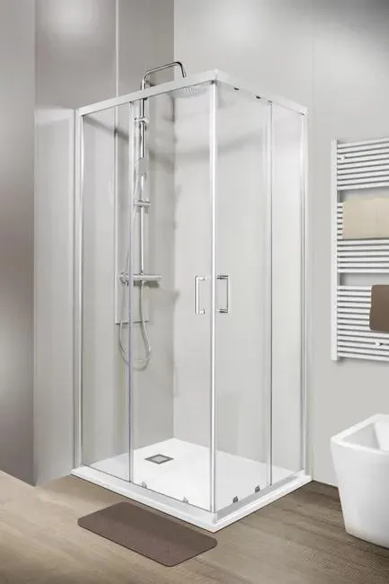 Box doccia con ingresso angolare scorrevole Zesk quadrato L 80 x L 80 x H 190 cm in vetro, sp. 6 mm vetro senza finitura / trasparente cromo