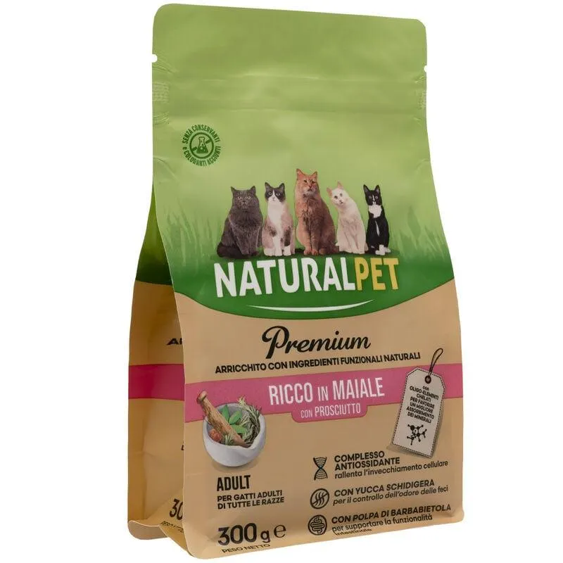Naturalpet Premium Cat Adult ricco in Maiale con Prosciutto 300 gr - Scad. Novembre 25