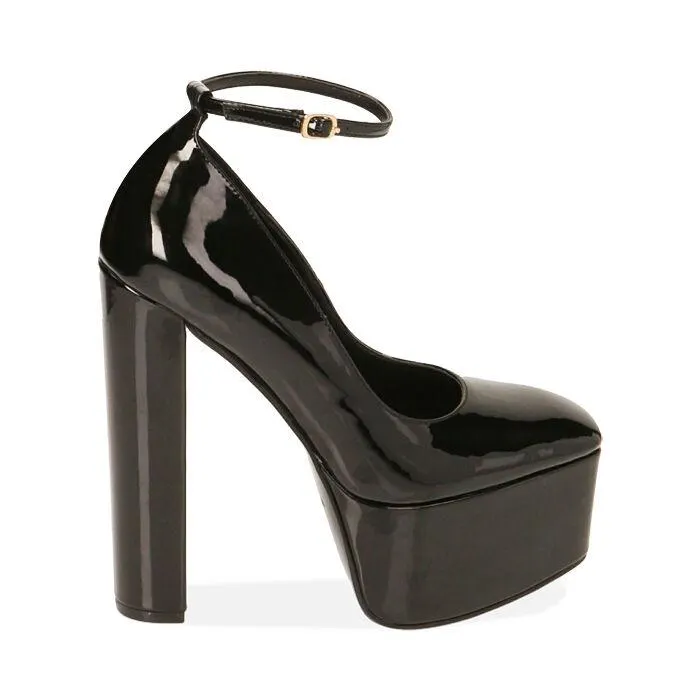 Décolleté platform nere in vernice, tacco 15 cm