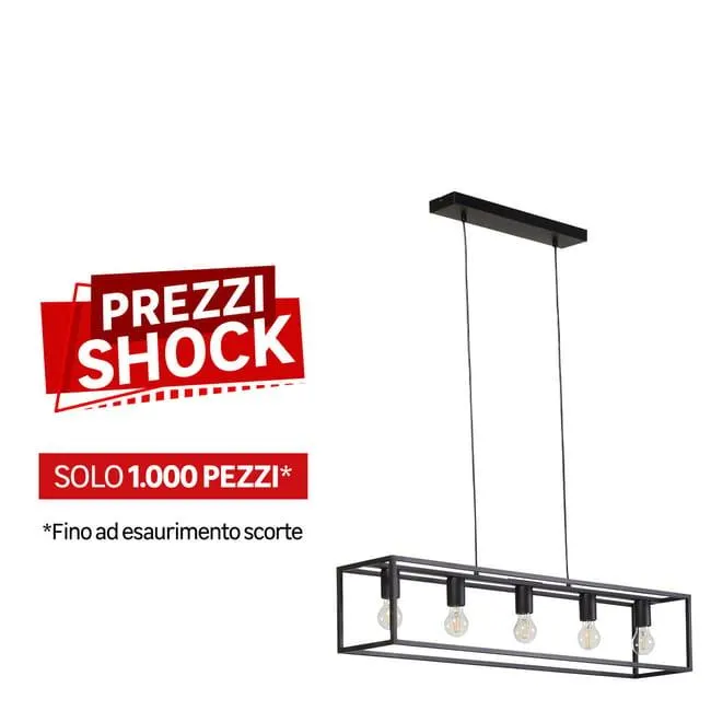 Lampadario Design Eldrick nero paralume nero 5x E27 INSPIRE