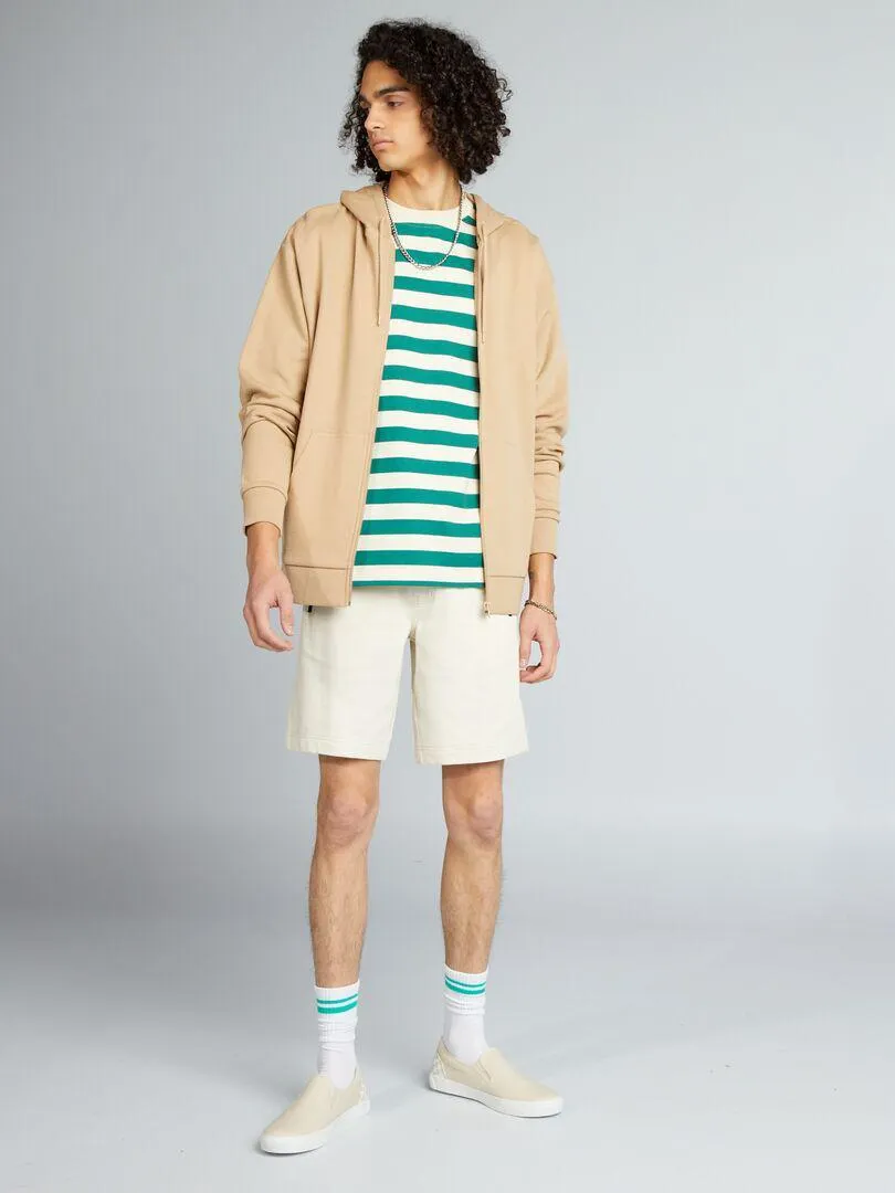 T-shirt a righe in cotone - BEIGE