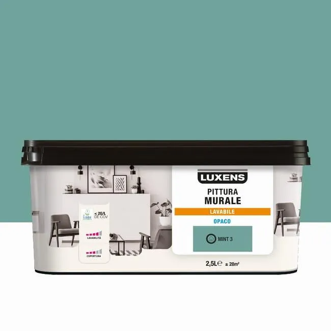 Pittura per interni per parete e soffitto lavabile, LUXENS verde mint 3 opaco, 2.5 L