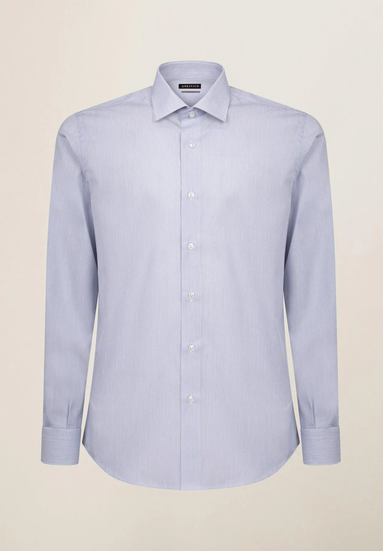 Camicia bianca rigata blu cotone no stiro slim fit