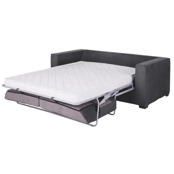 Divano trasformabile a 2/3 posti in cotone e lino grigio ardesia, materasso 12 cm