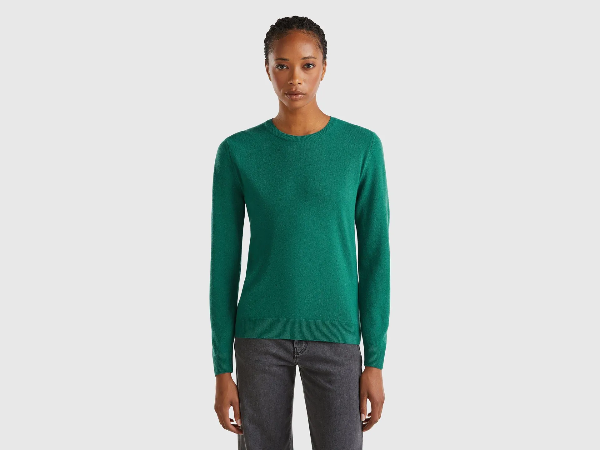 Maglia girocollo verde bosco in pura lana Merino