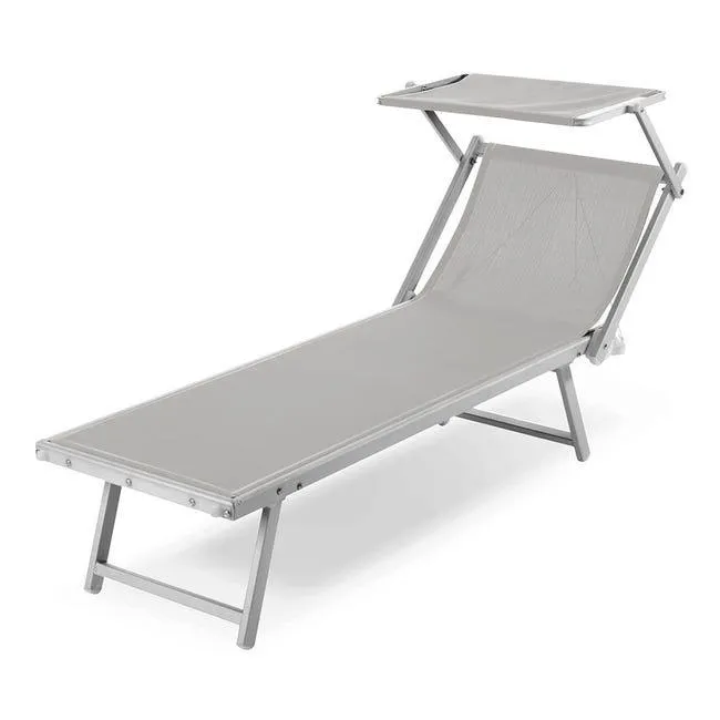 Lettino prendisole "Jesolo" in alluminio e texilene per piscina e giardino con tettuccio / Confezione da 1 pezzo / Grigio