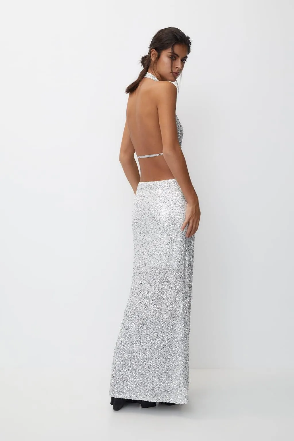 Vestito lungo halter con paillettes