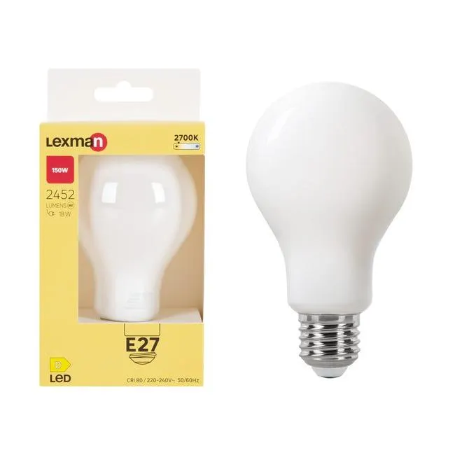Lampadina LED, E27 goccia, opaco, luce calda, 18W= 2452 LM (equiv 150 W), 330°, LEXMAN