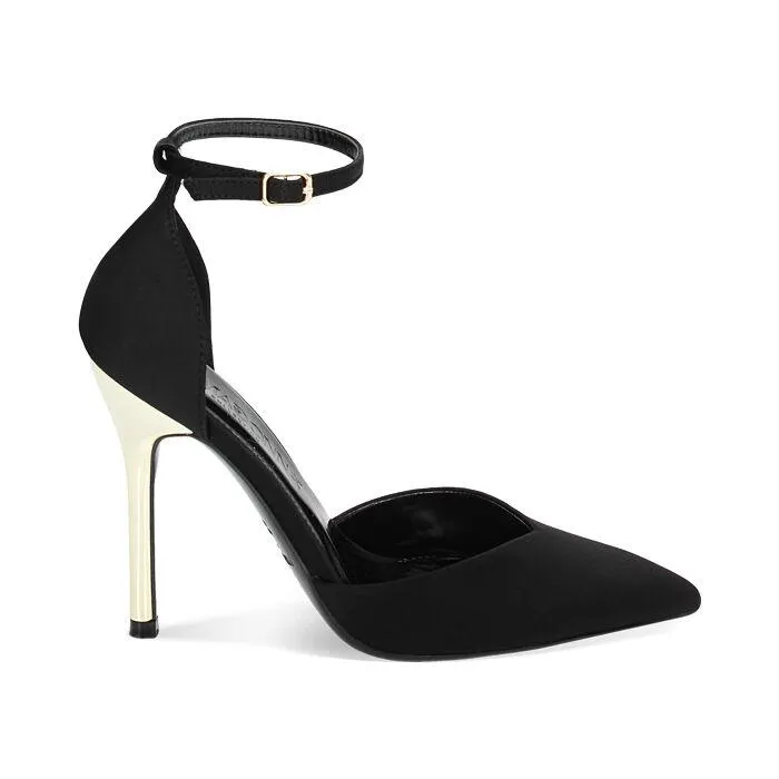 Décolleté Open Shank nere in lycra, tacco 10,5 cm