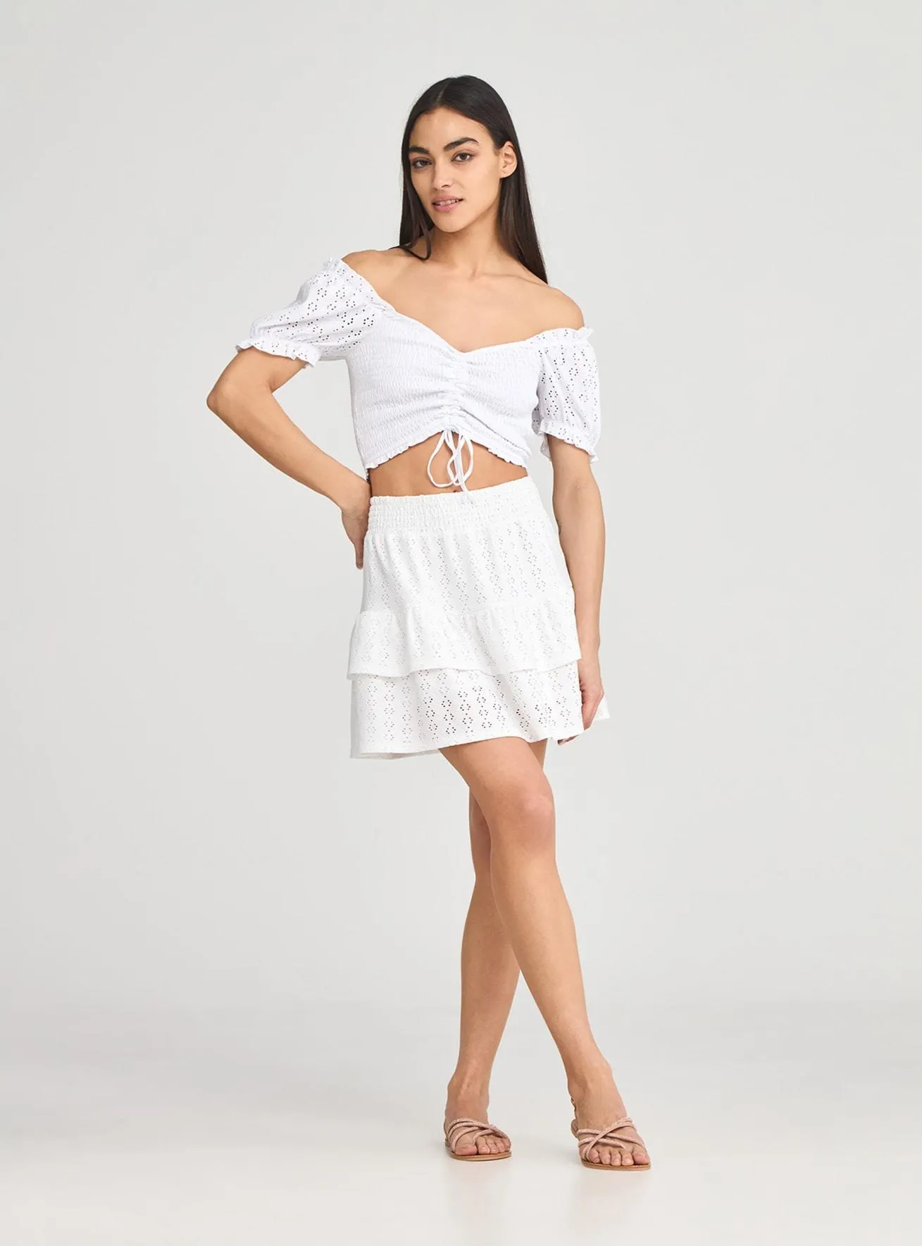 Blusa in sangallo a tinta unita Bianco ottico