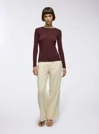 T-shirt basic maniche lunghe Marrone scuro