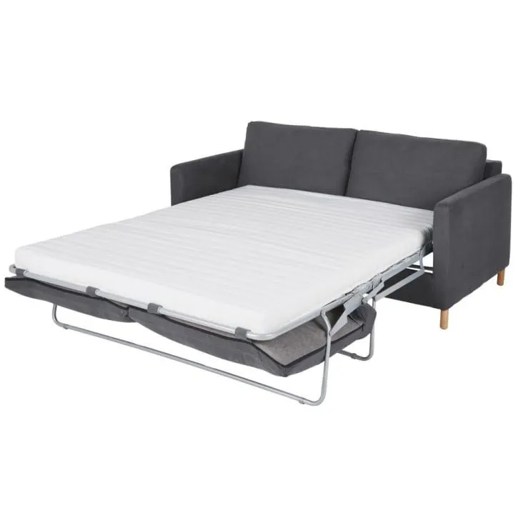 Divano trasformabile a 2/3 posti in cotone e lino grigio ardesia, materasso 10 cm