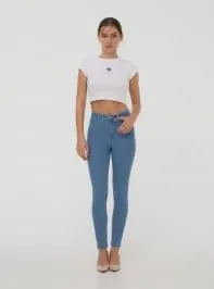 Jeggings a vita alta lavaggio medio Blu denim medio