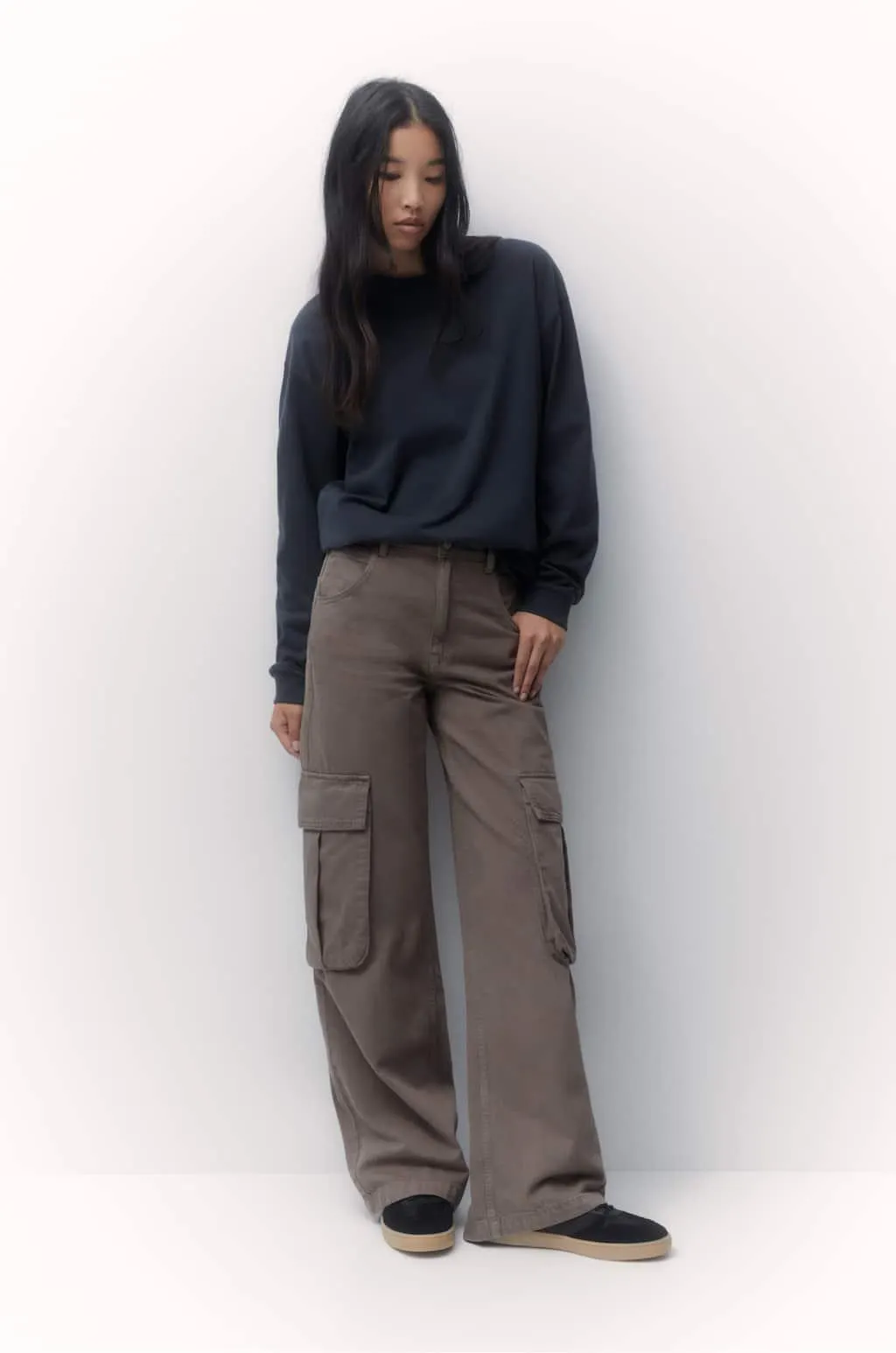 PANTALONI CARGO WIDE LEG A VITA ALTA