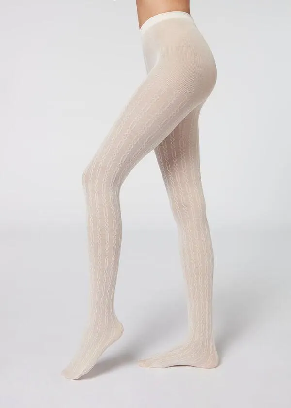Collant con Cashmere Motivo a Trecce