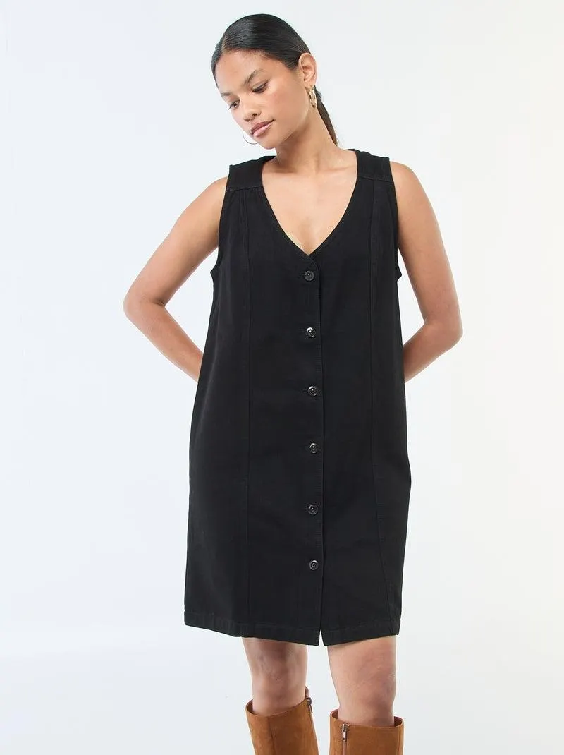 Abito in denim senza maniche in cotone - Nero