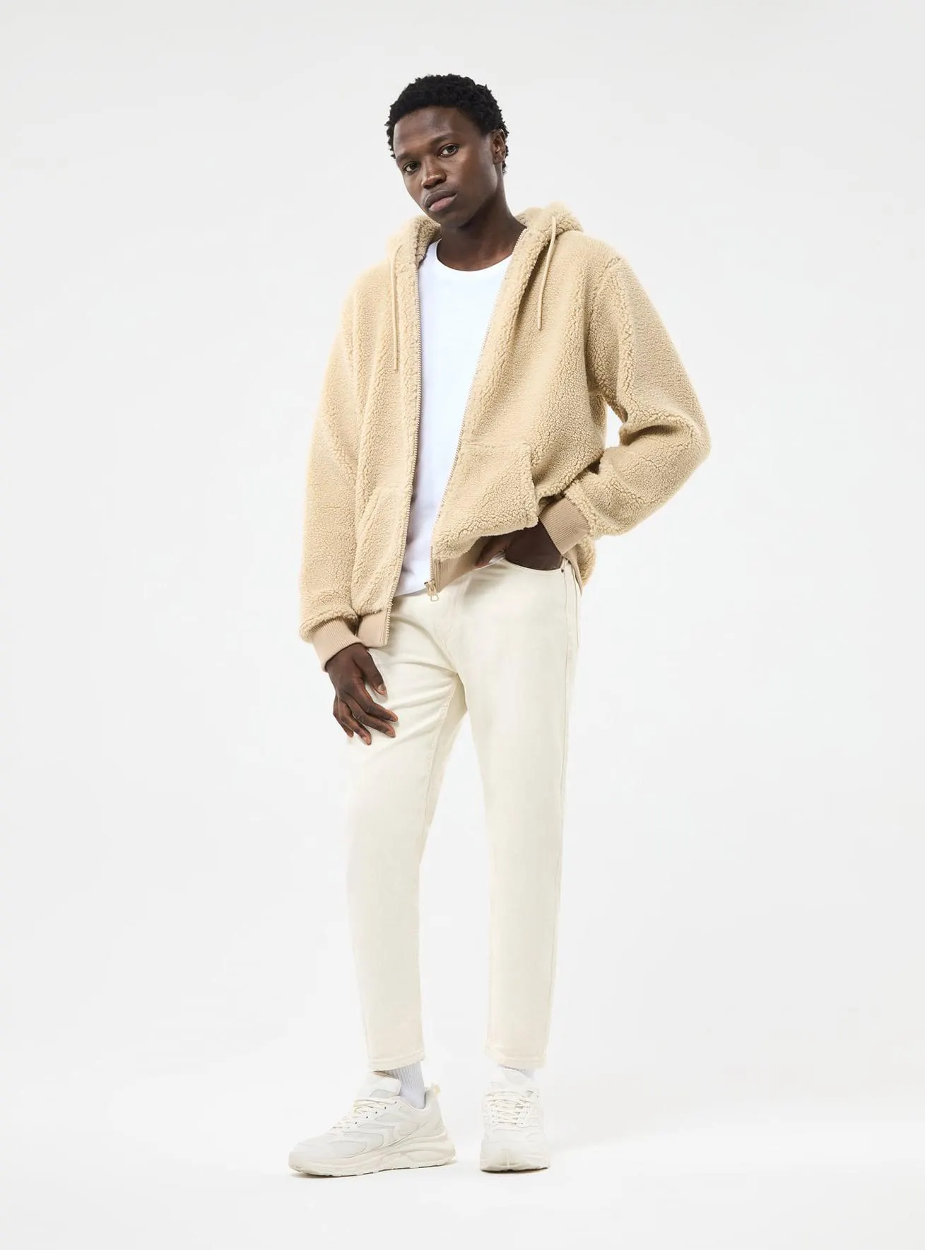 Felpa in sherpa con cappuccio Beige