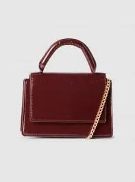 Borsa a tracolla effetto vernice Prugna