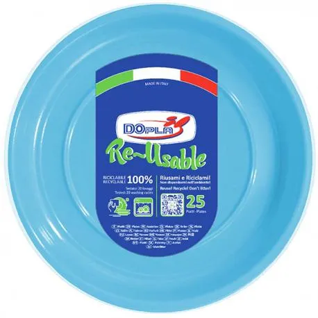Dopla Reusable Plate 25Pcs Blue-Turquoise Flat