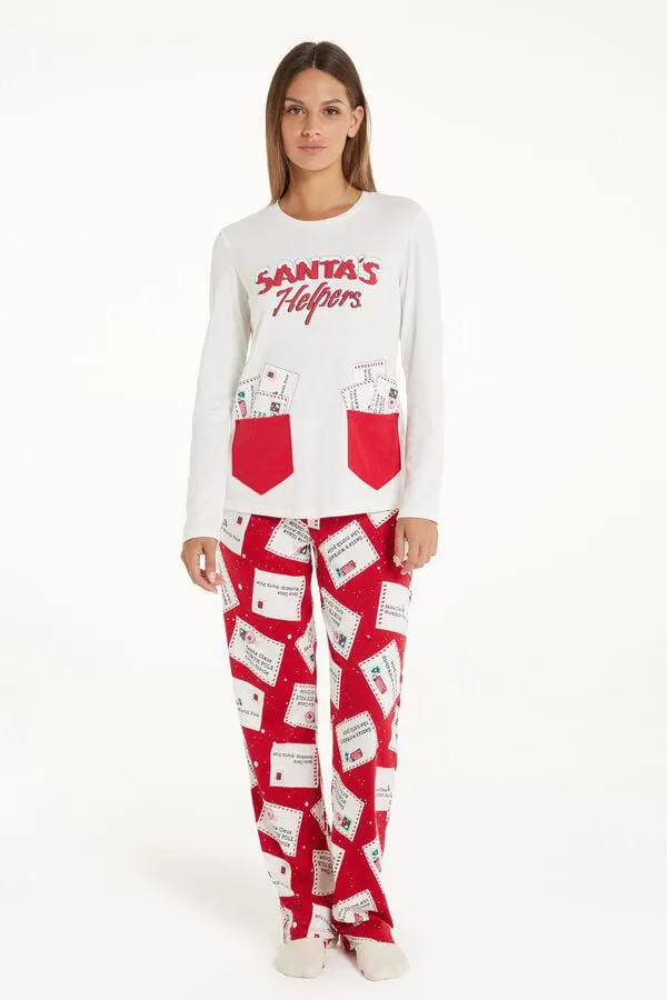 Pigiama Lungo Cotone Pesante Stampa Natalizia