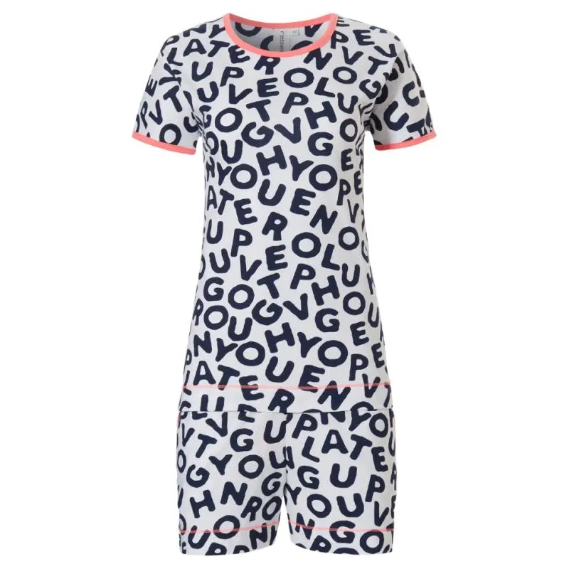 RE-31221-415-2- Pigiama manica corta fantasia lettere - bianco blu