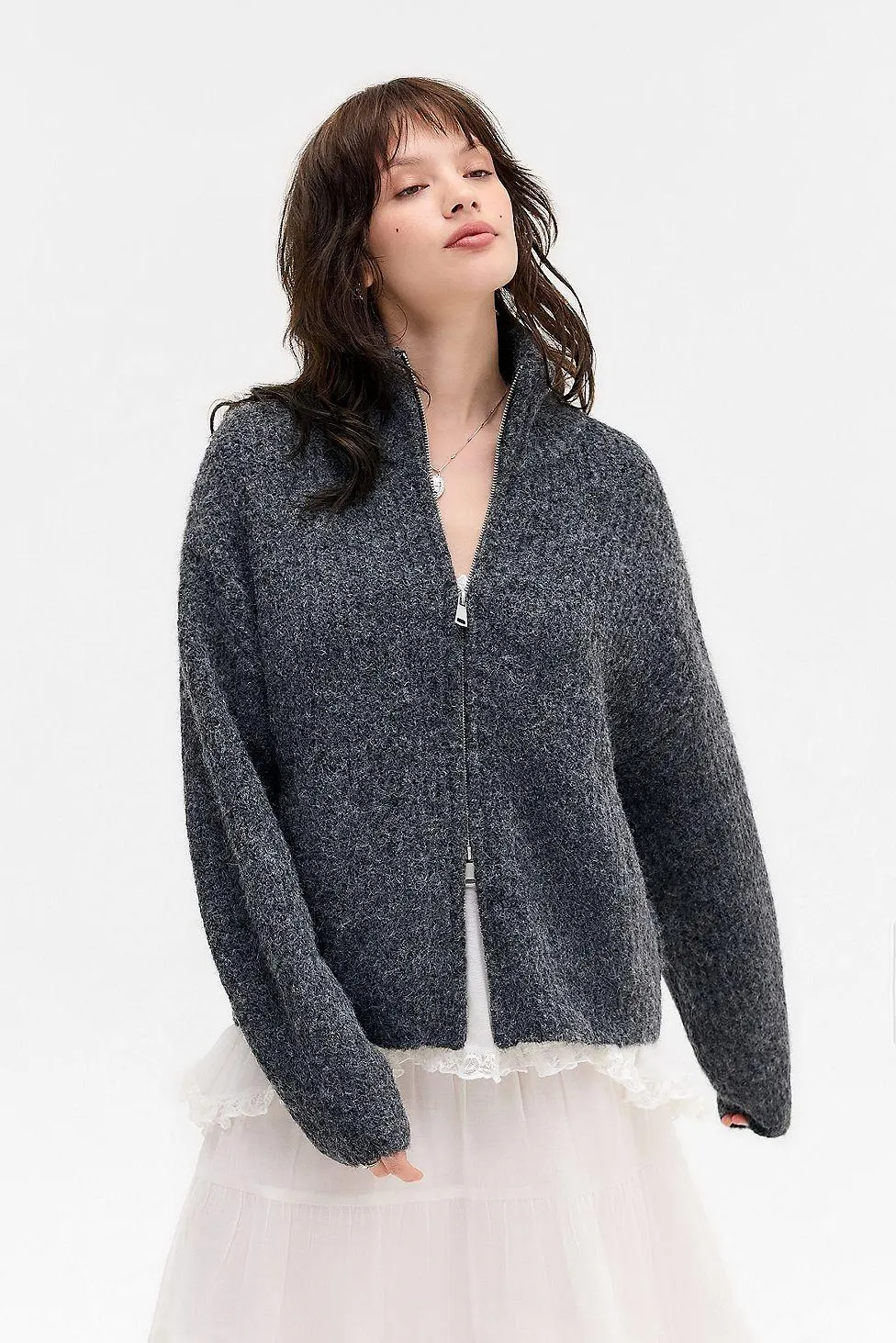 Cardigan con zip e collo ad imbuto UO Finn