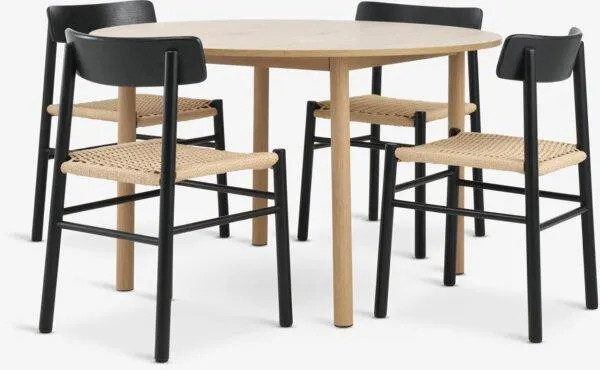 ALSTED Tavolo Ø120 cm rovere + 4 ISLEV Sedie nero/naturale