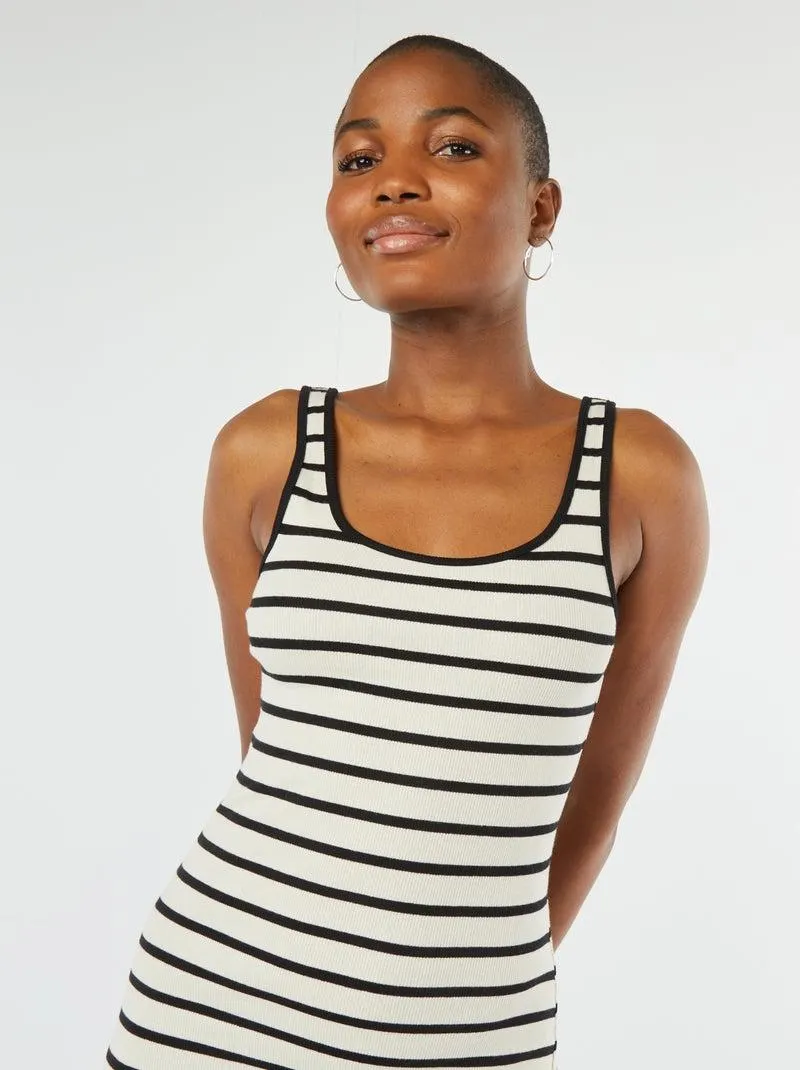 Vestito midi a coste senza maniche - BIANCO