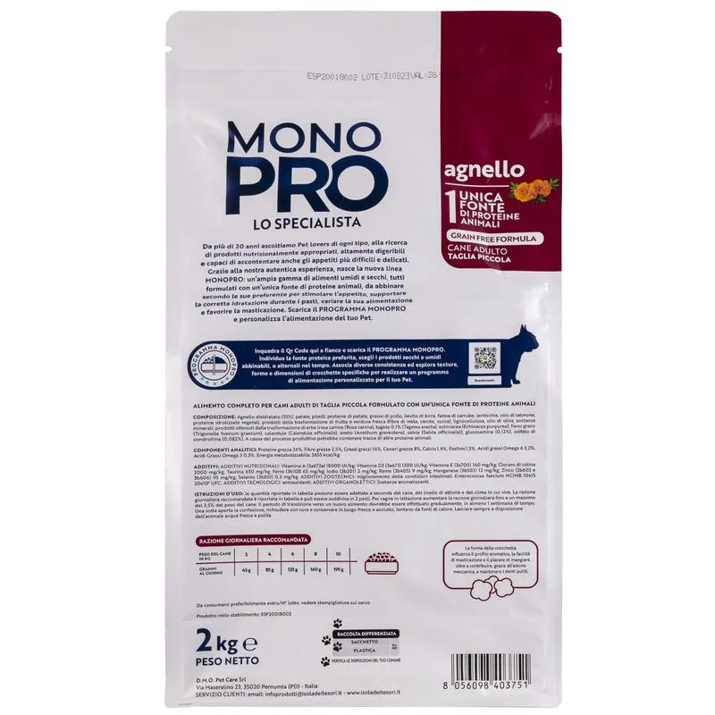Monopro Dog Adult Mini Grain Free Agnello 2 kg