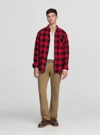 Camicia in flanella a quadri con tasca Var rosso