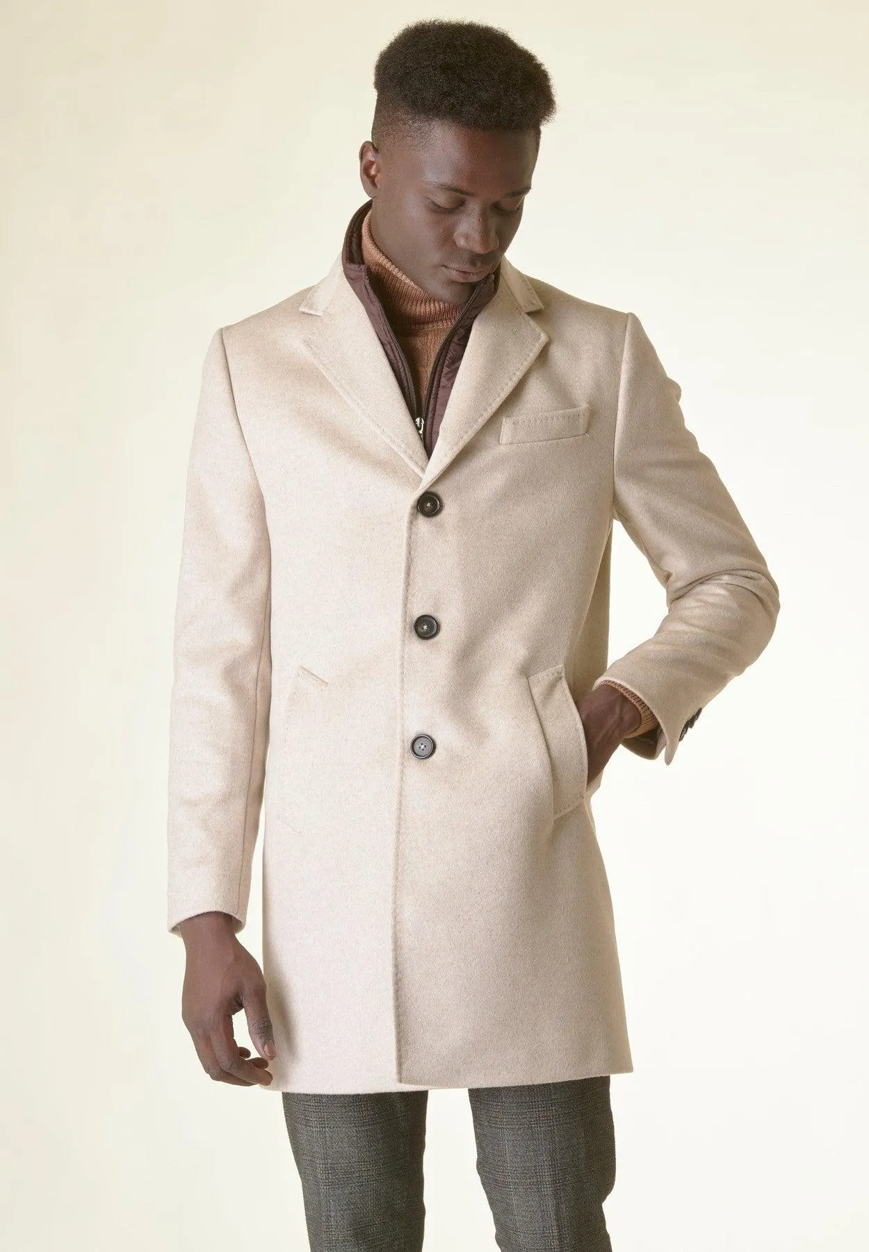 Cappotto naturale lana-cashmere pettorina staccabile