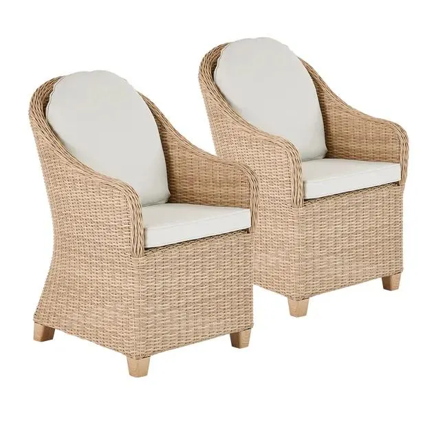 Poltrona da giardino con cuscino Medena NATERIAL con braccioli in alluminio, seduta in rattan sintetico beige L 63 x H 90 x P 70 cm, set da 2 pezzi