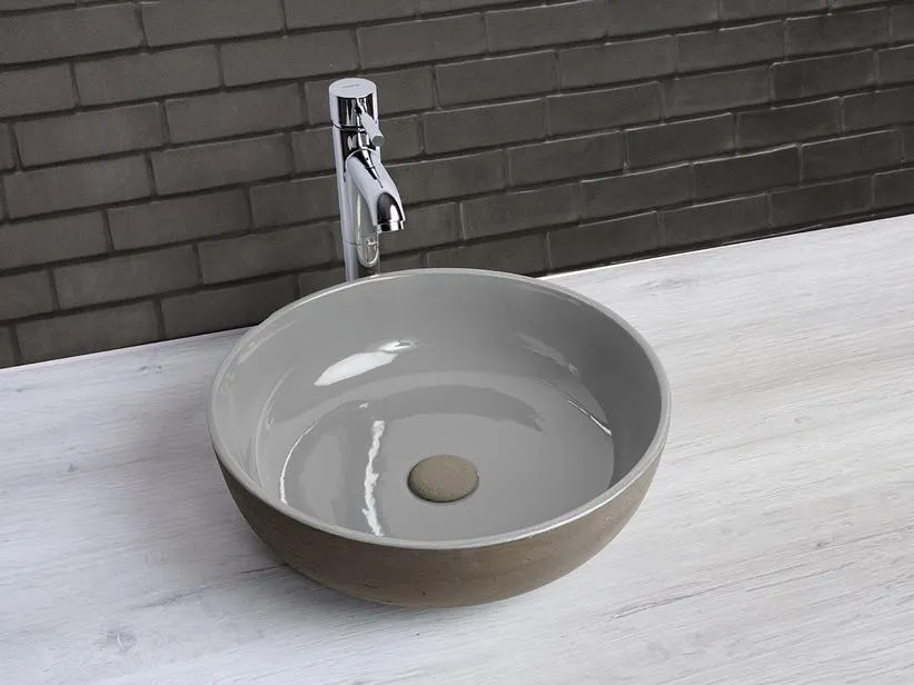 Lavabo da Appoggio Choko Ø40 H13 cm in Ceramica Esterno Materico/Interno Grigio Lucido