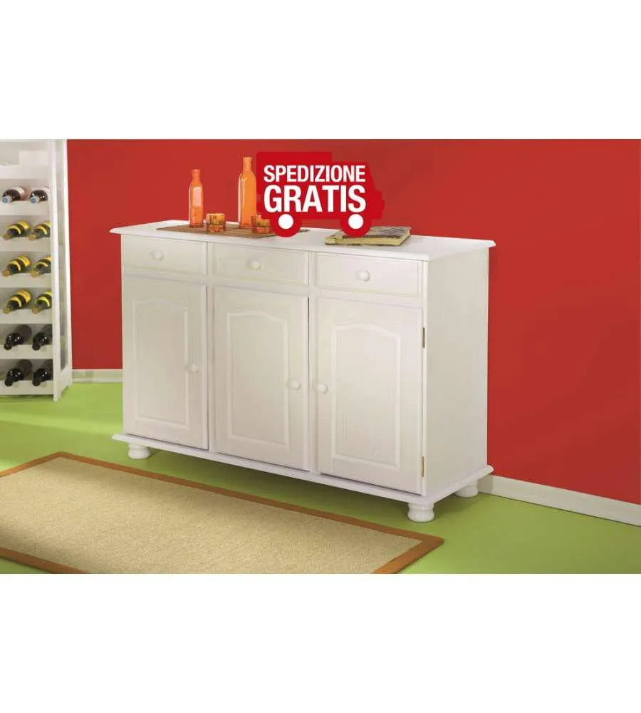 Credenza 3 ante e 3 cassetti Livio 130 x 43 x 87 h cm Bianco