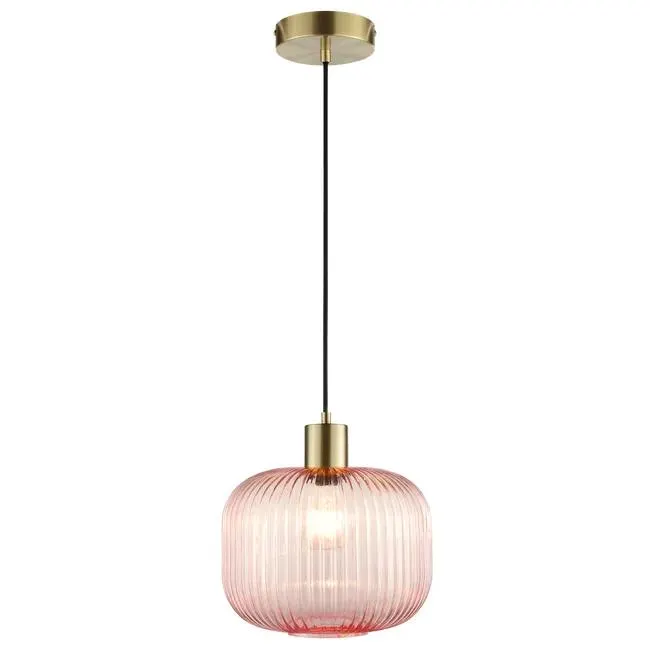Lampadario Glamour Dipsy ottone paralume rosa E27 Ø25cm INSPIRE