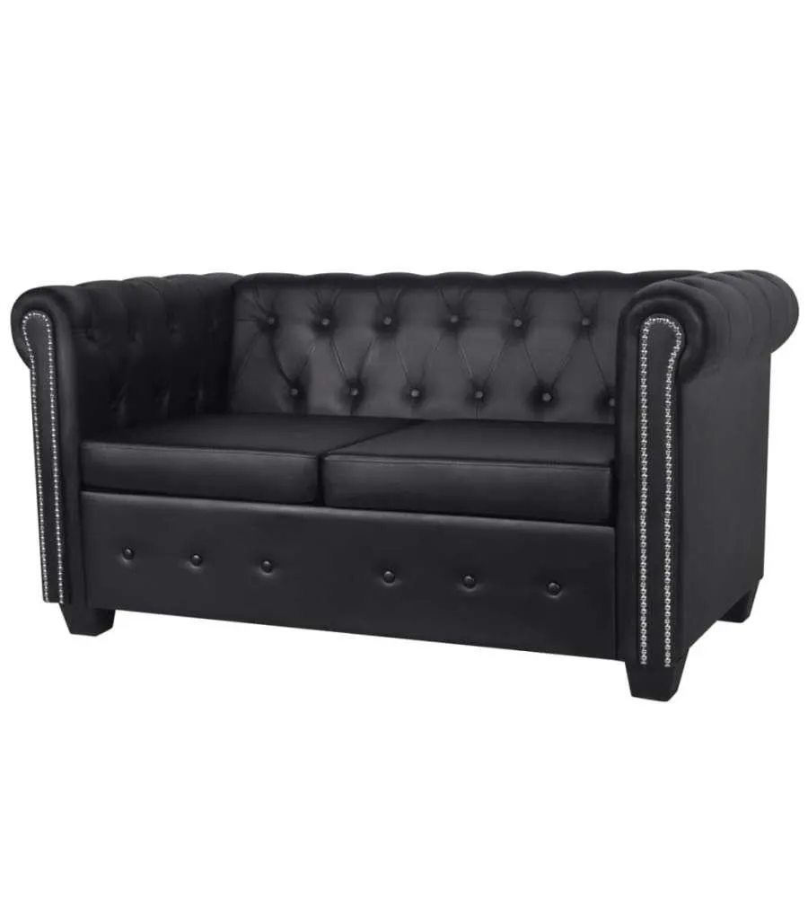 Divano Chesterfield a 2 Posti in Pelle Artificiale Nero