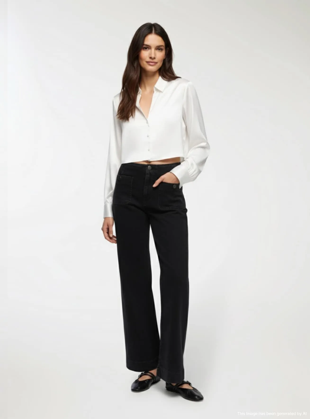 Jeans con tasche applicate wide leg Nero denim