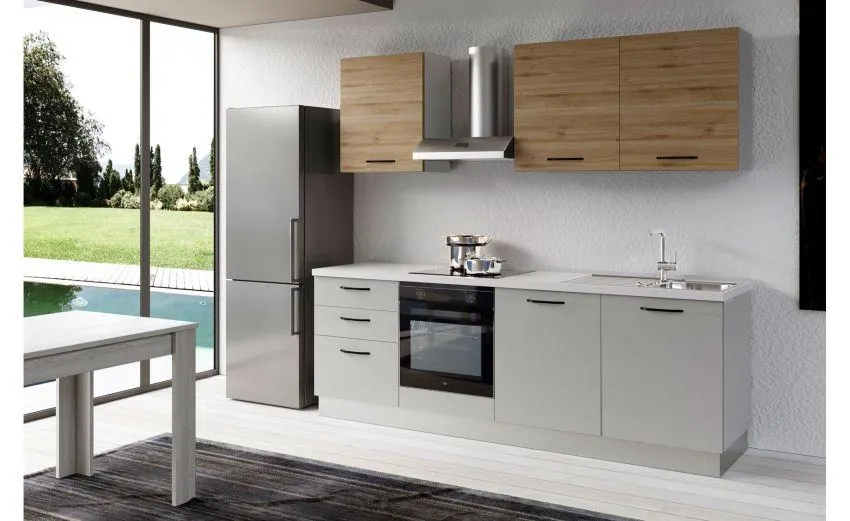 Gilda 2.0 cucina 300 cm colore light grey e rovere cadiz