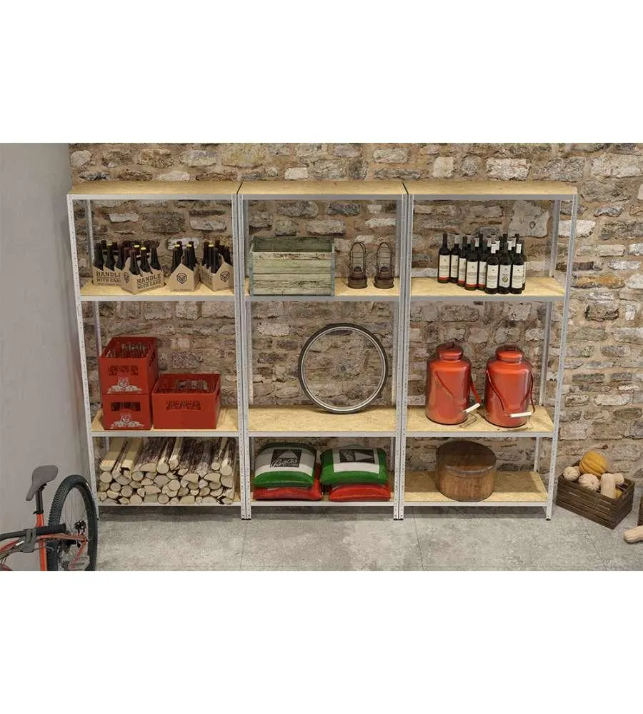 SCAFFALE IN METALLO E LEGNO "JOKER" A BULLONE CON 5 PIANI, 90x40x174 CM PORTATA 175 KG - GRIMA