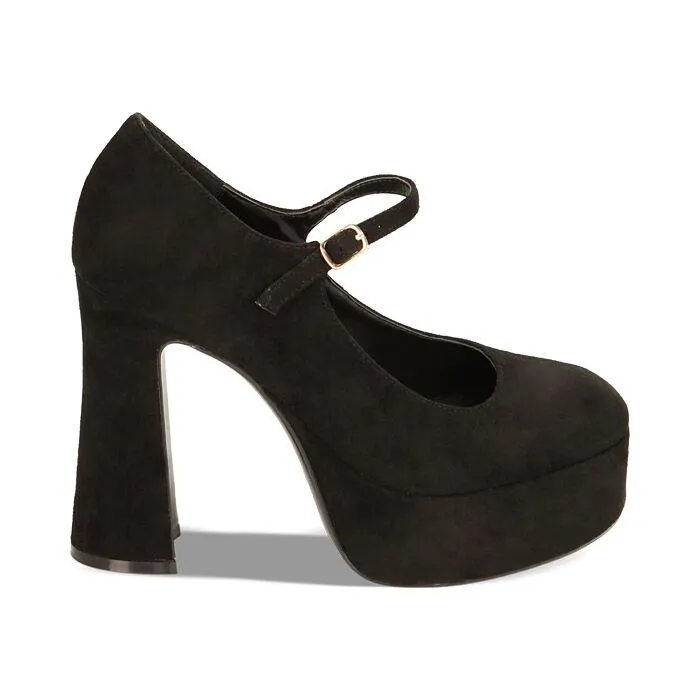 Décolleté platform nere in microfibra, tacco 11,5 cm