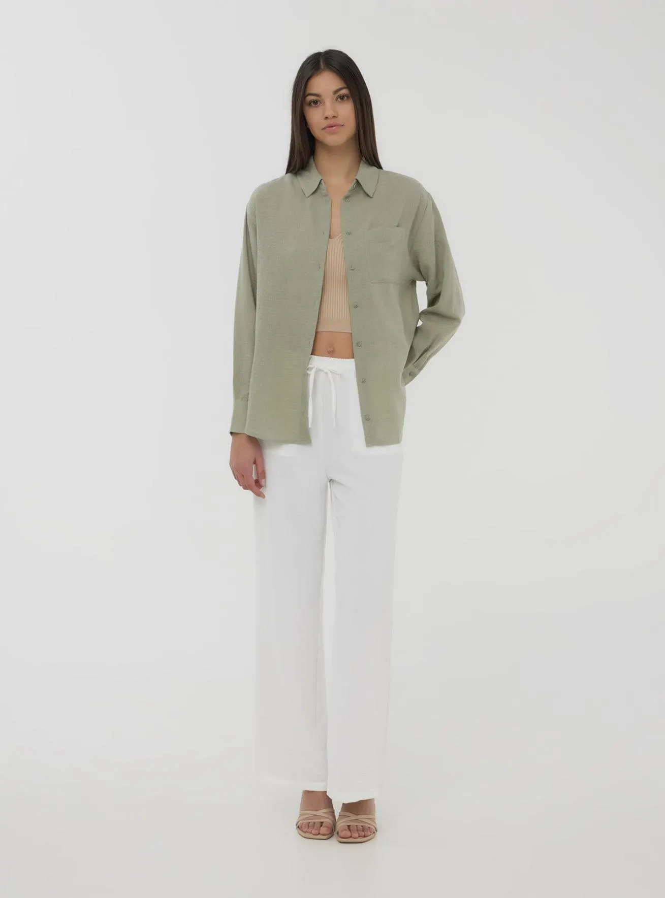 Camicia tessuto leggero con tasca Salvia