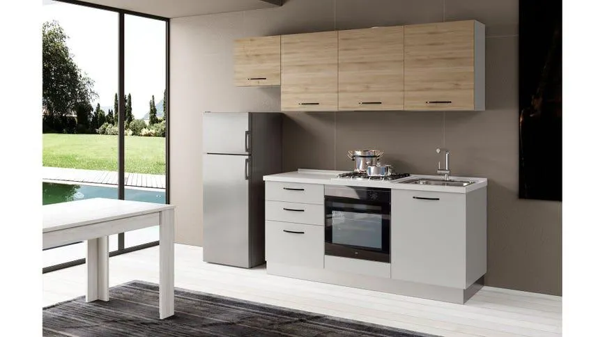 Gilda cucina 240 cm colore light grey e rovere cadiz