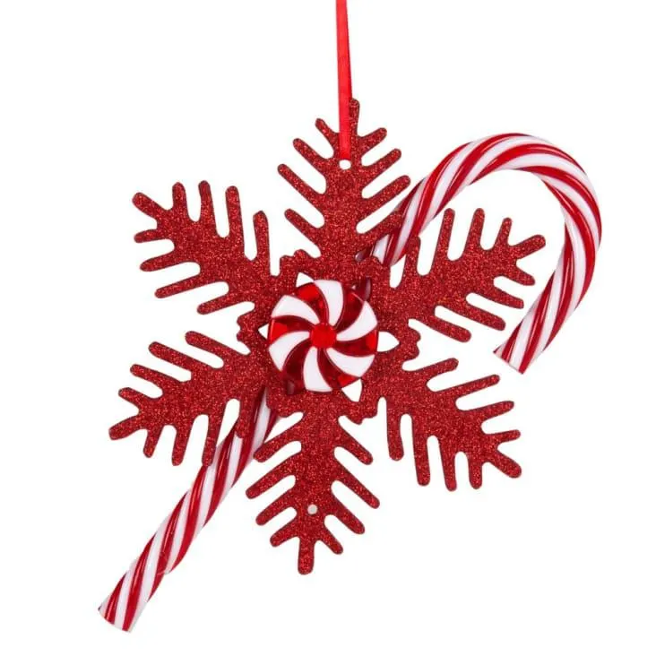 Decorazione natalizia da appendere fiocco e bastoncino di zucchero rossi - Lotto di 4